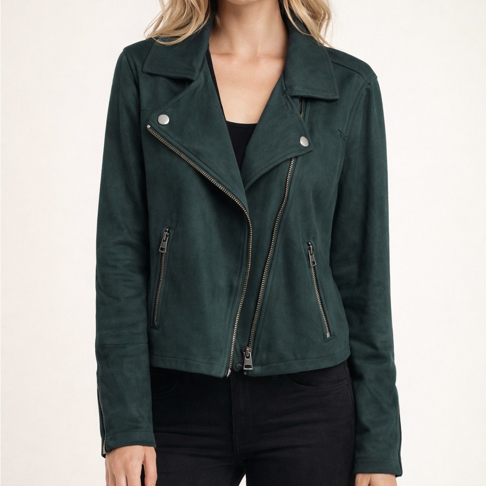 Sanctuary Moto Faux Suede Deep Hunter Green Fully Lined Jacket Size‎ Small